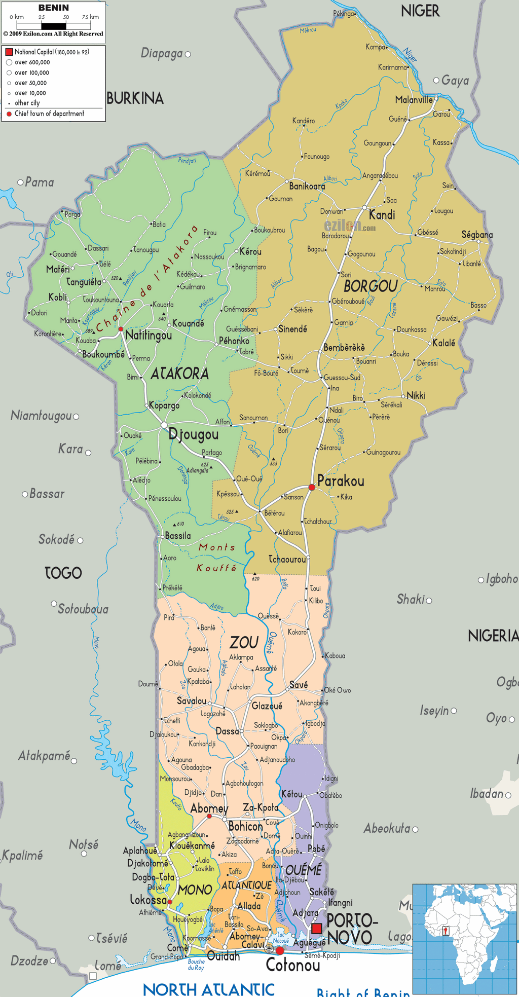 Benin political map.