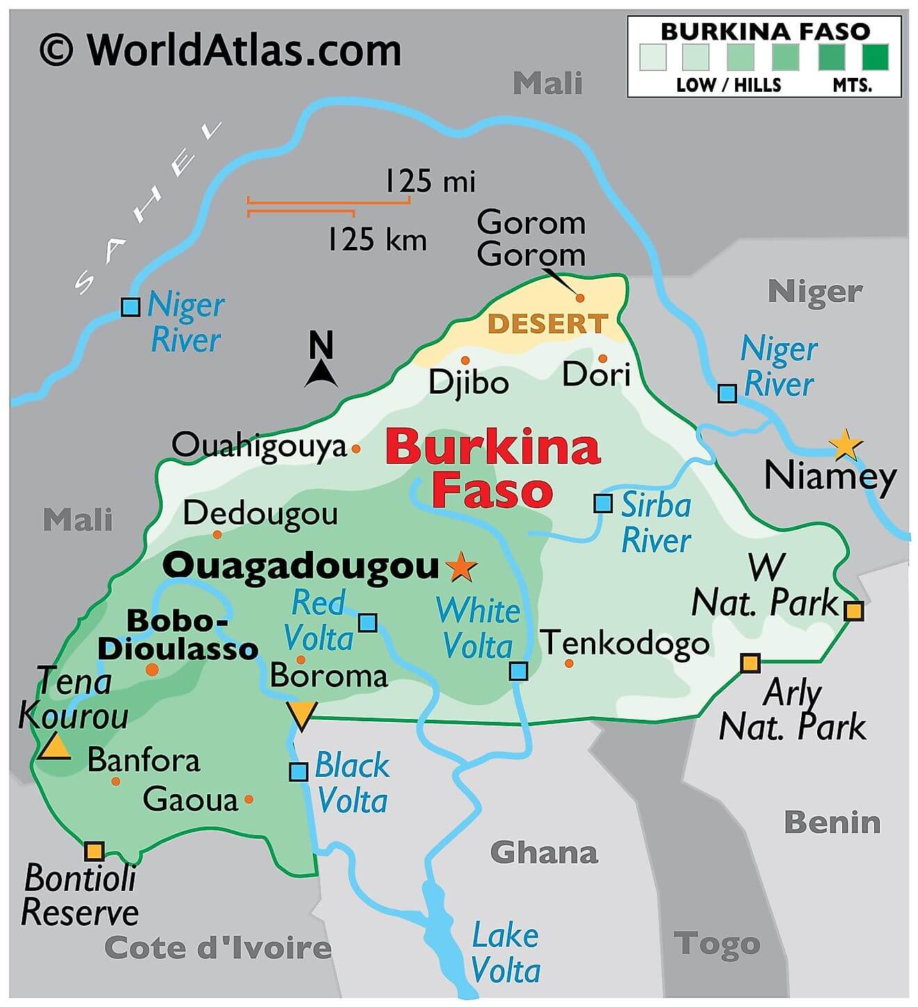 Bản đồ vật lý của Burkina Faso