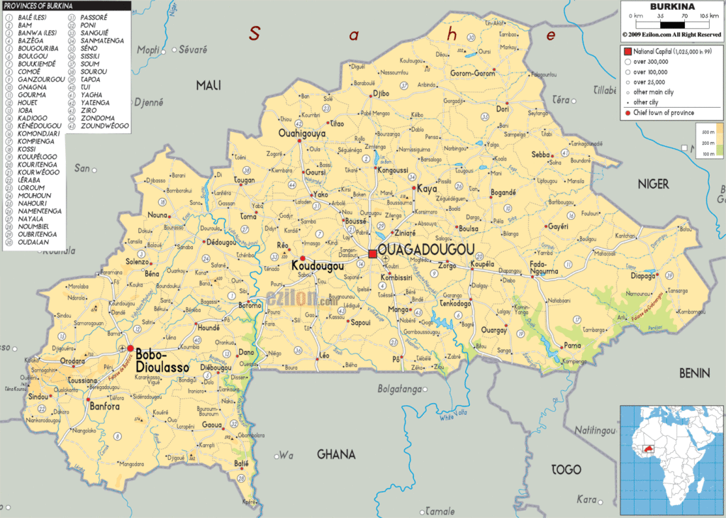 Bản đồ vật lý Burkina Faso