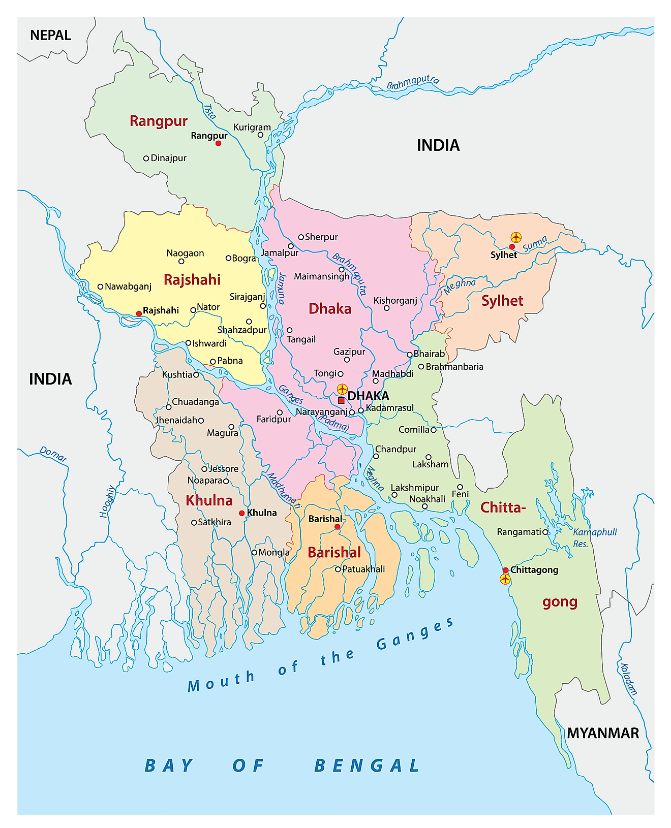 Bản đồ Bibhags của Bangladesh