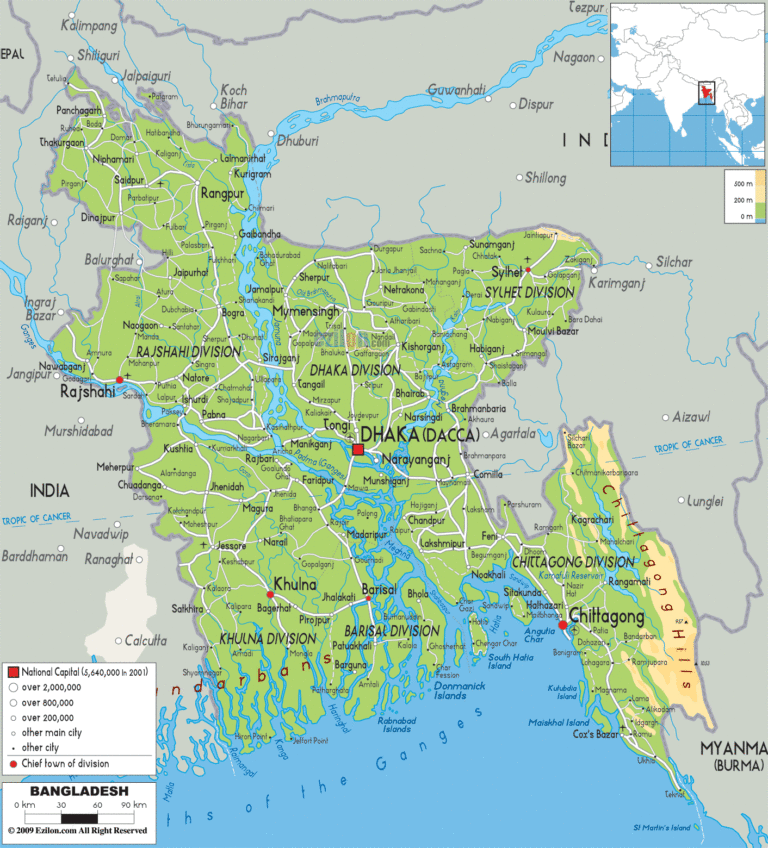 Bản đồ tự nhiên Bangladesh khổ lớn