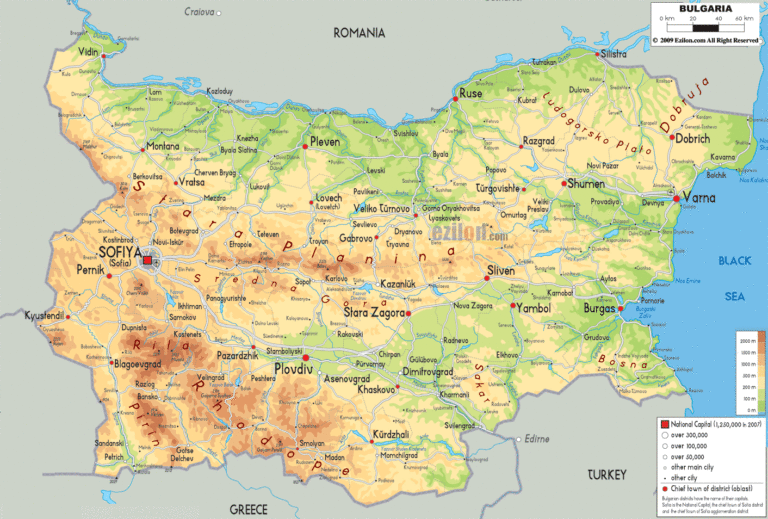 Bản đồ tự nhiên Bulgaria khổ lớn