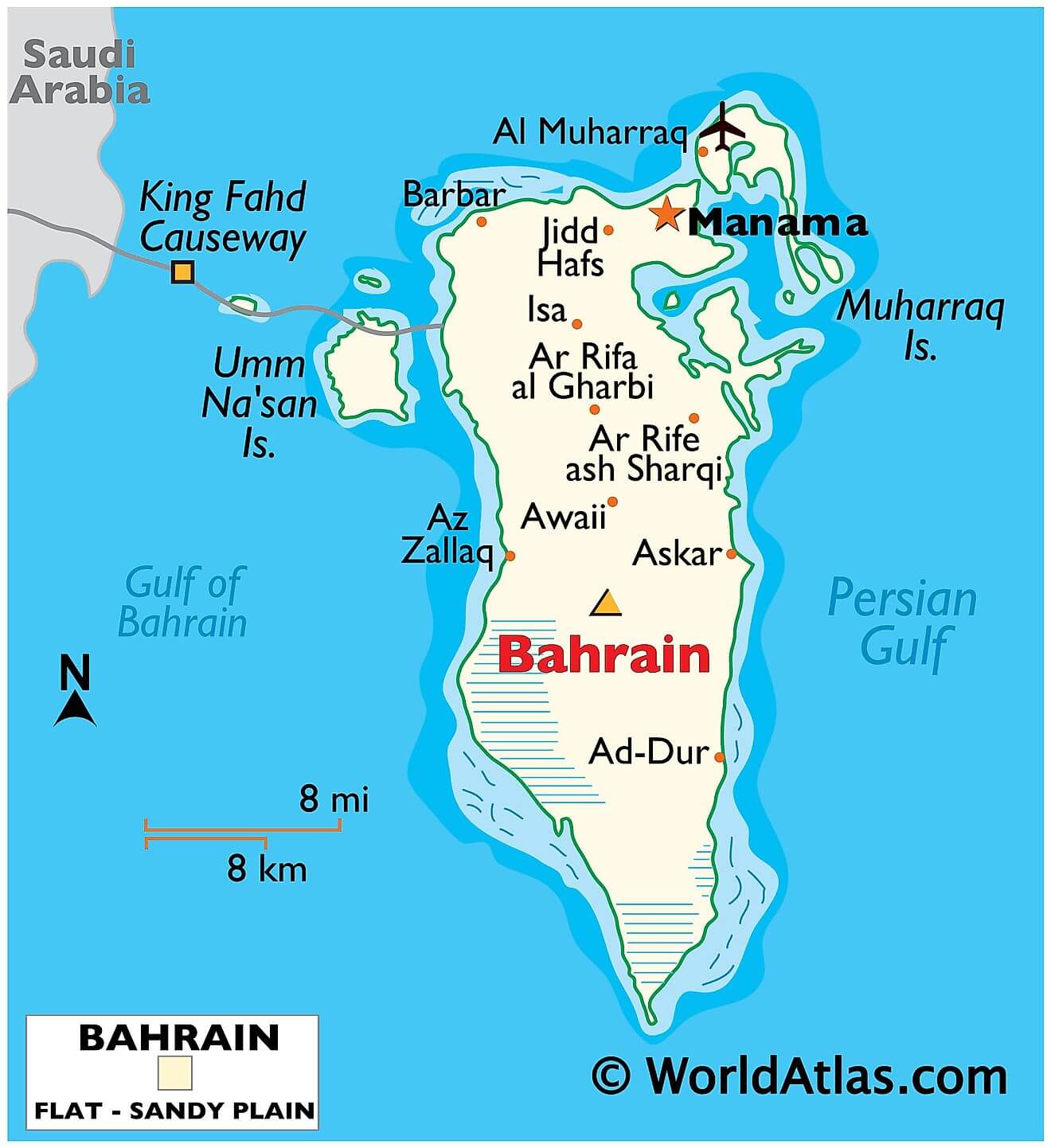 Bản đồ vật lý của Bahrain