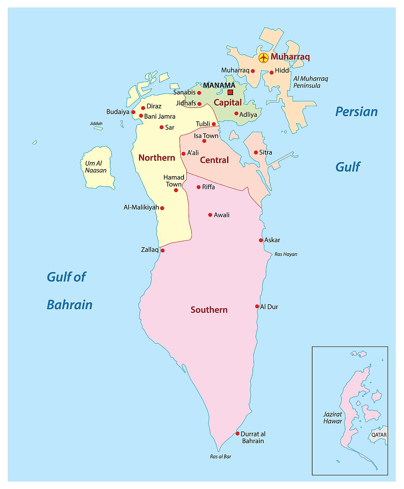 Bản đồ các tỉnh của Bahrain