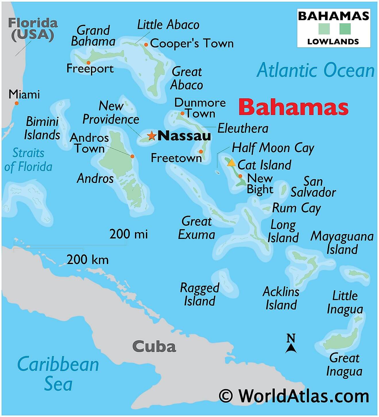 Bản đồ vật lý của Bahamas