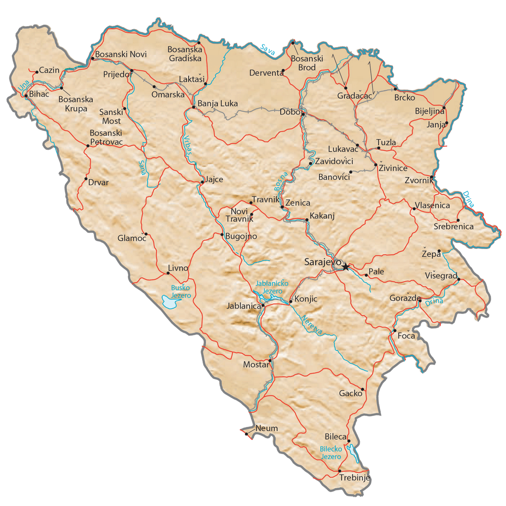 Bản đồ Độ cao Bosnia và Herzegovina