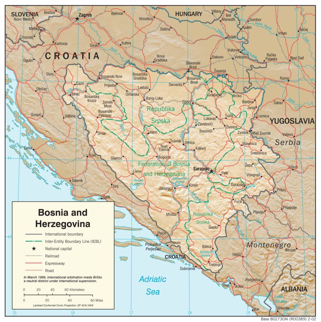 Bản đồ vật lý Bosnia và Herzegovina