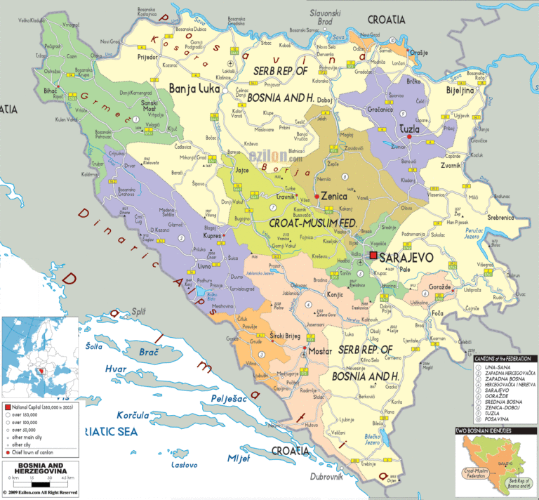 Bản đồ hành chính Bosnia và Herzegovina khổ lớn