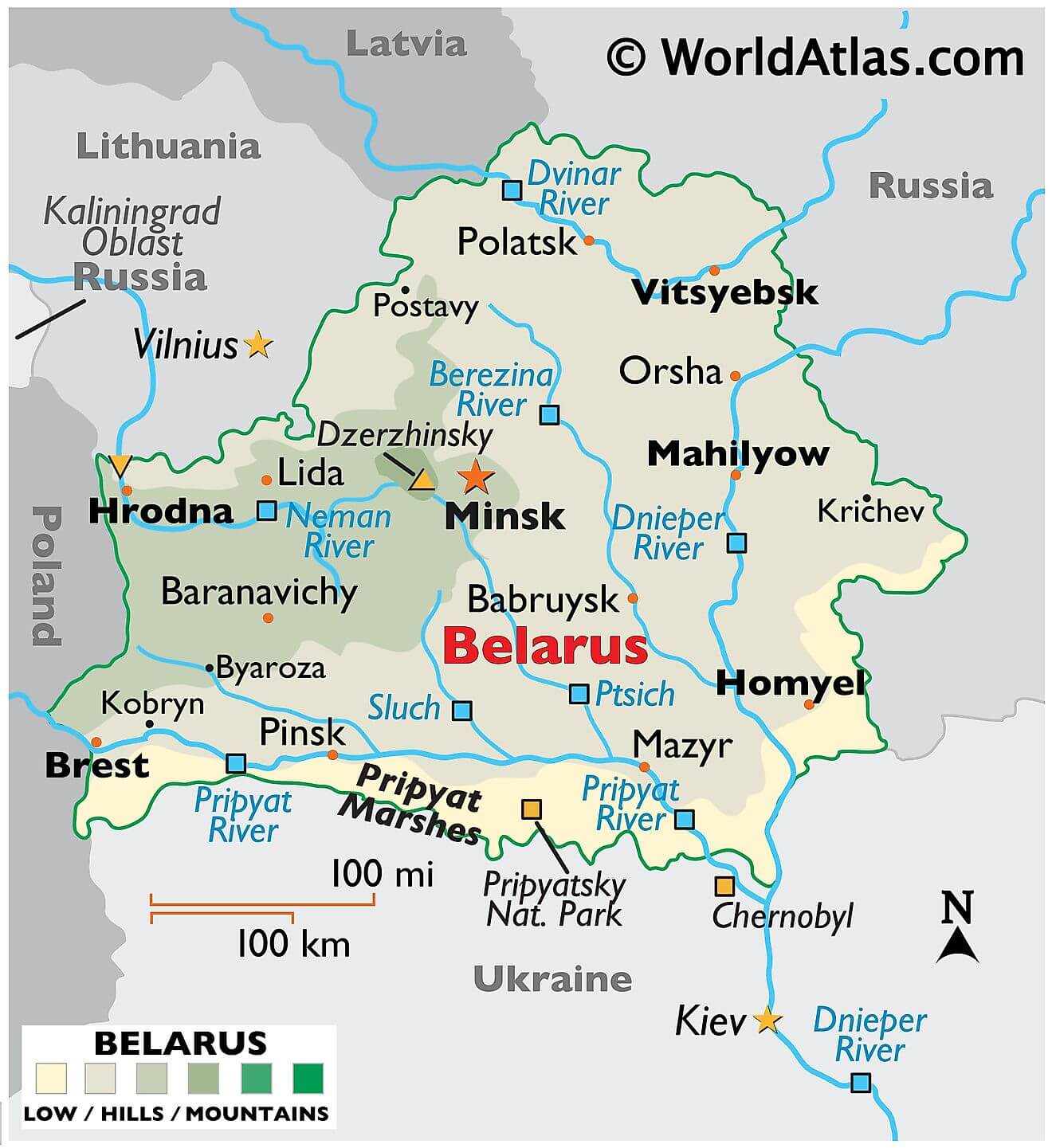 Bản đồ vật lý của Belarus