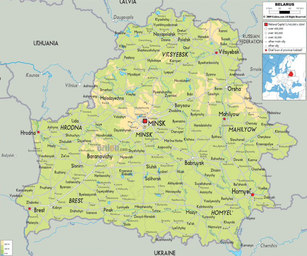 Bản đồ vật lý Belarus