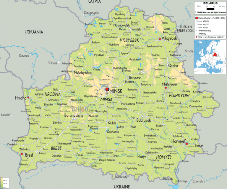 Bản đồ tự nhiên Belarus khổ lớn