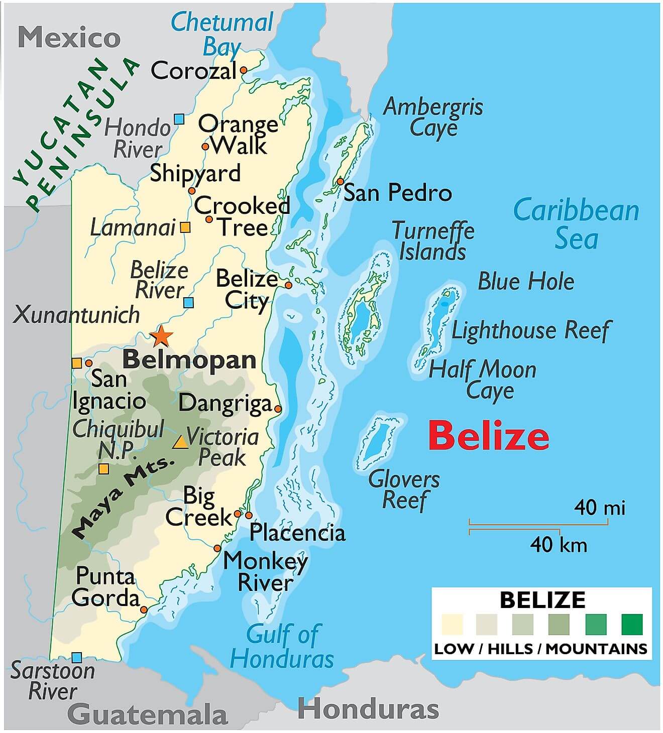 Bản đồ vật lý của Belize