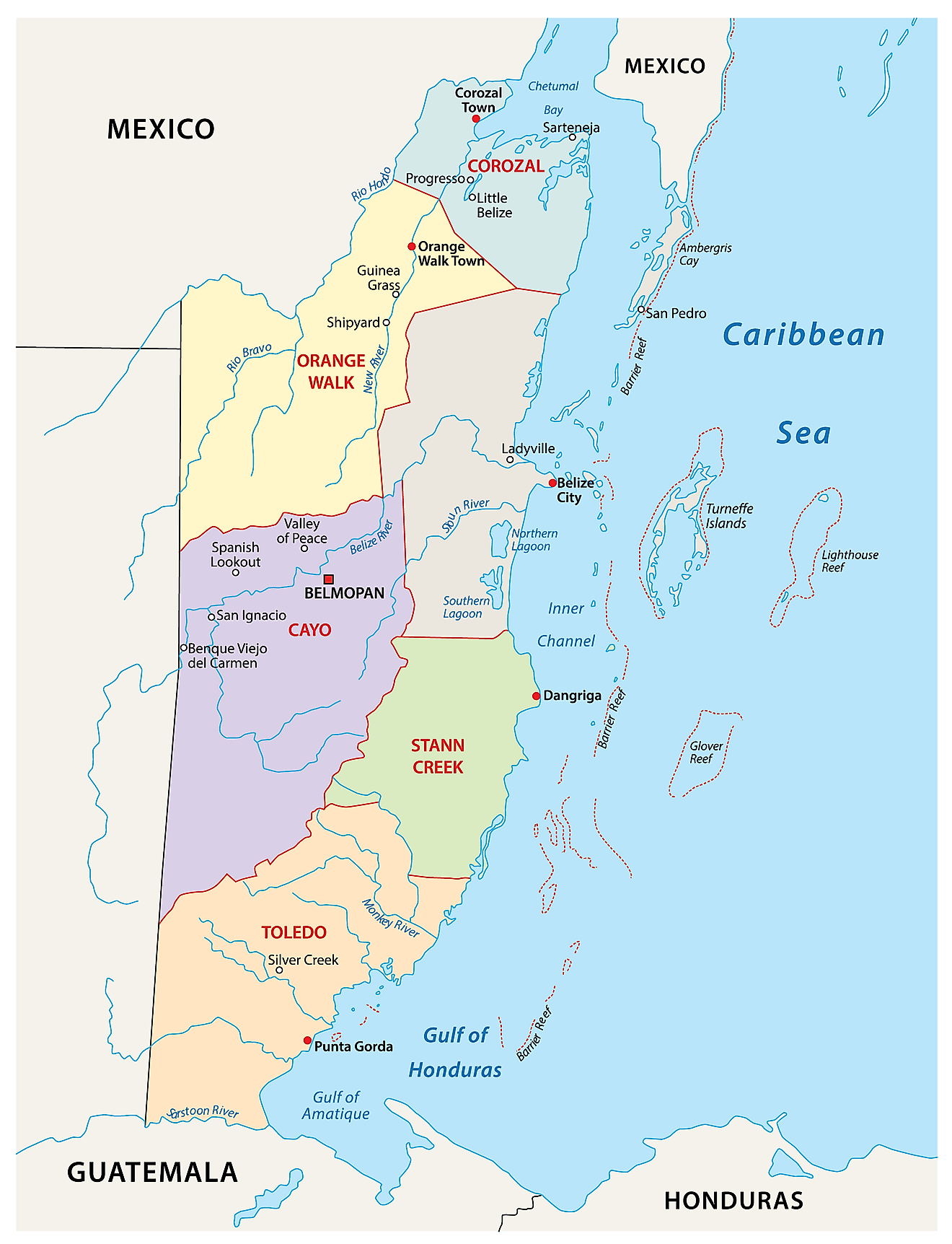 Bản đồ các quận của Belize