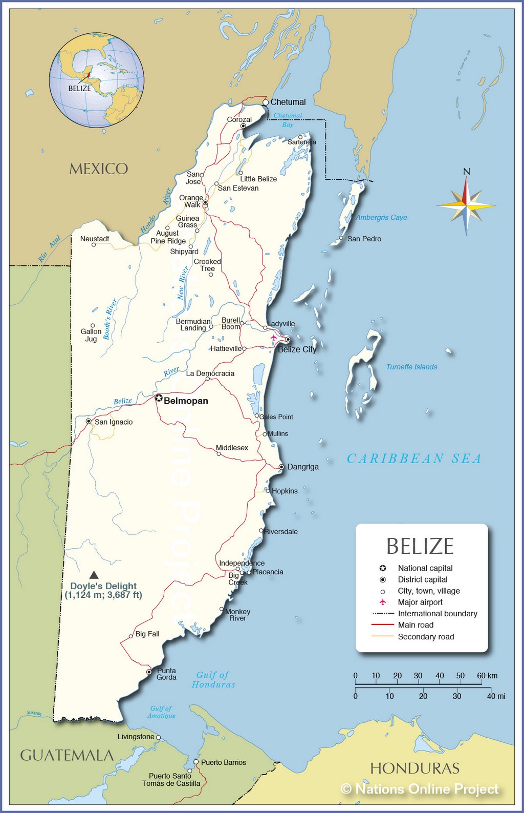Bản đồ hành chính của Belize