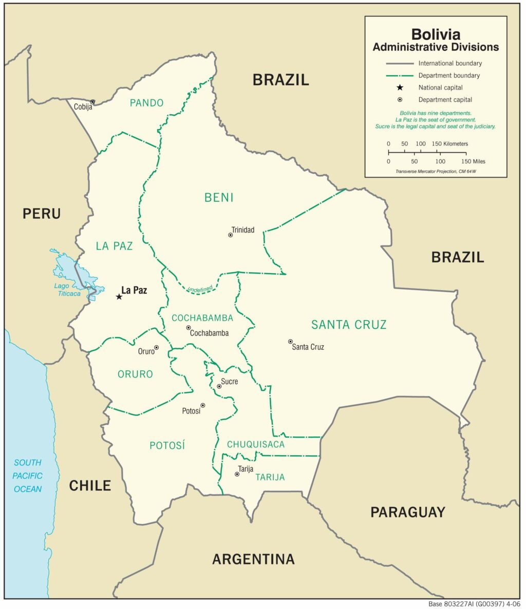 Bolivia administrative map.