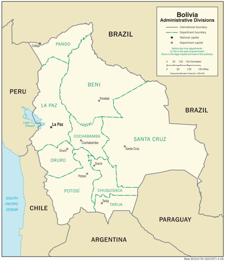 Bản đồ hành chính Bolivia khổ lớn