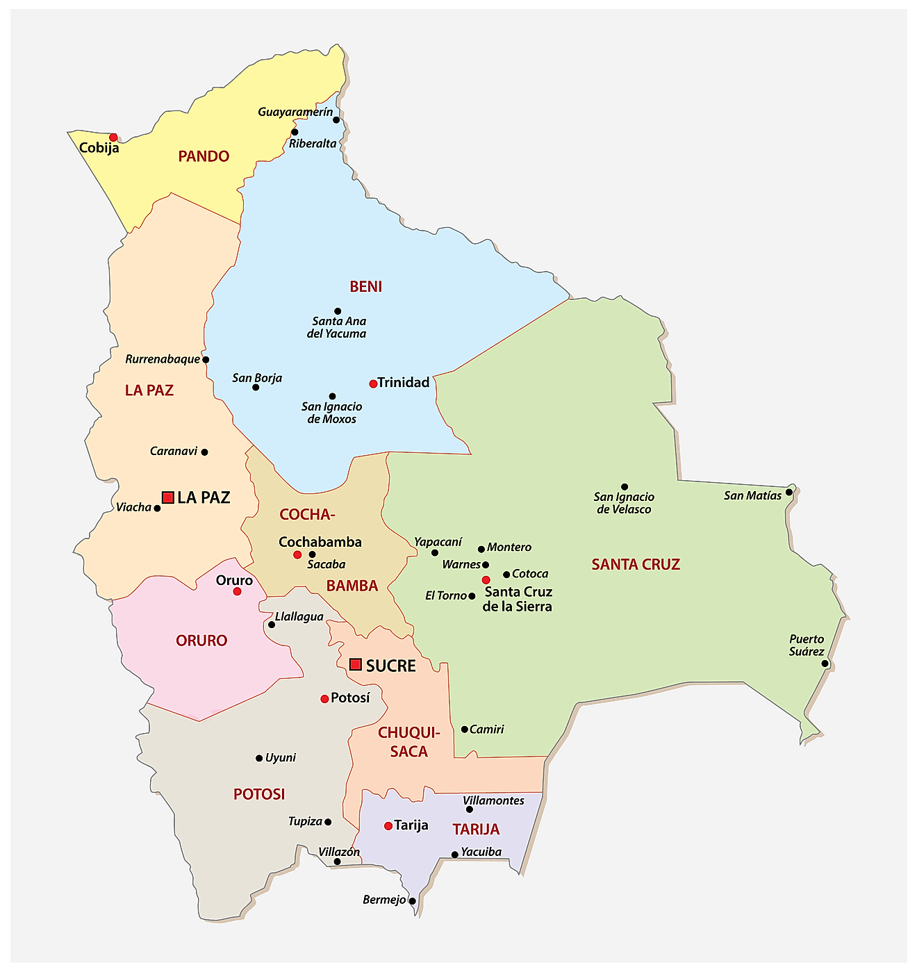 Departments of Bolivia Map