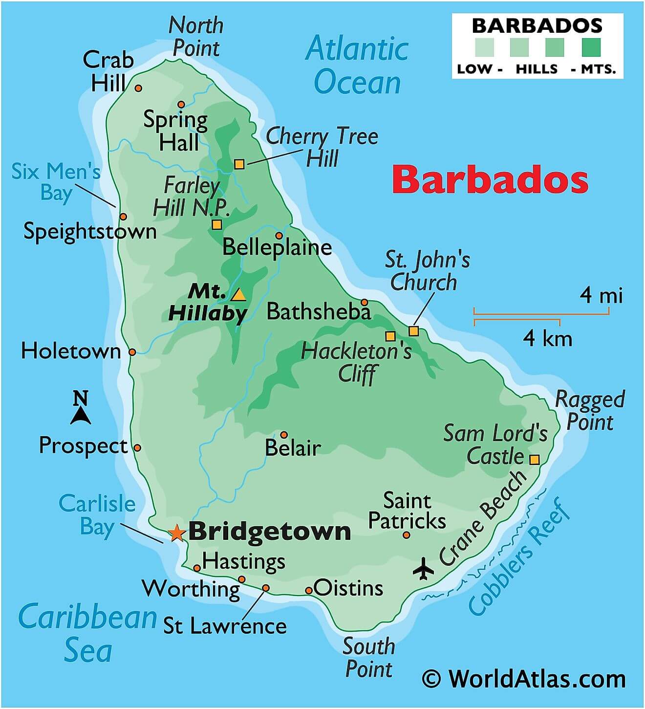 Bản đồ vật lý của Barbados