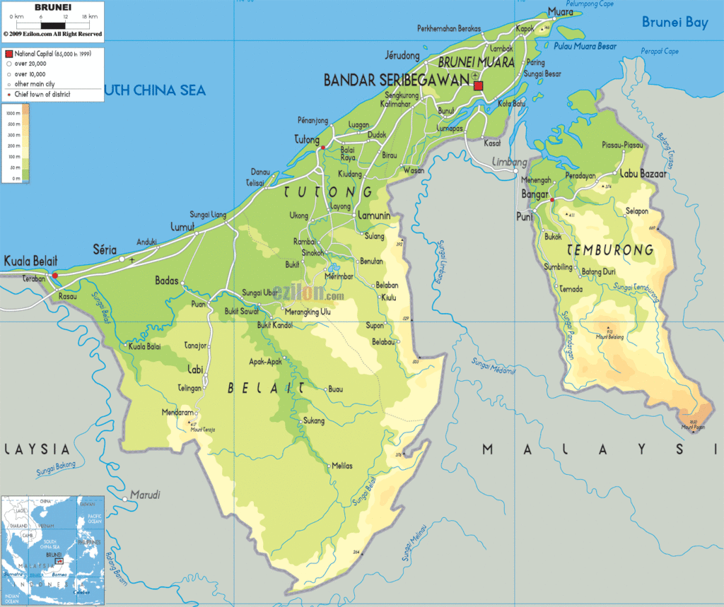 Bản đồ vật lý Brunei