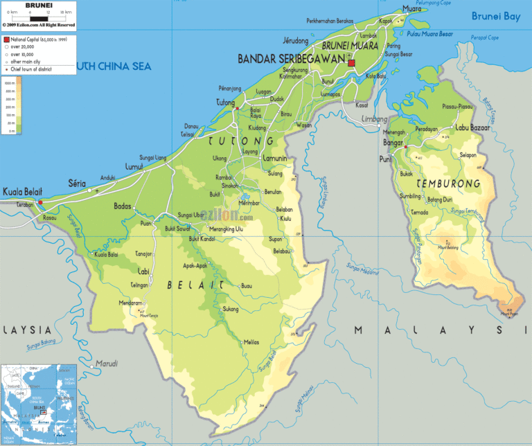 Bản đồ tự nhiên Brunei khổ lớn