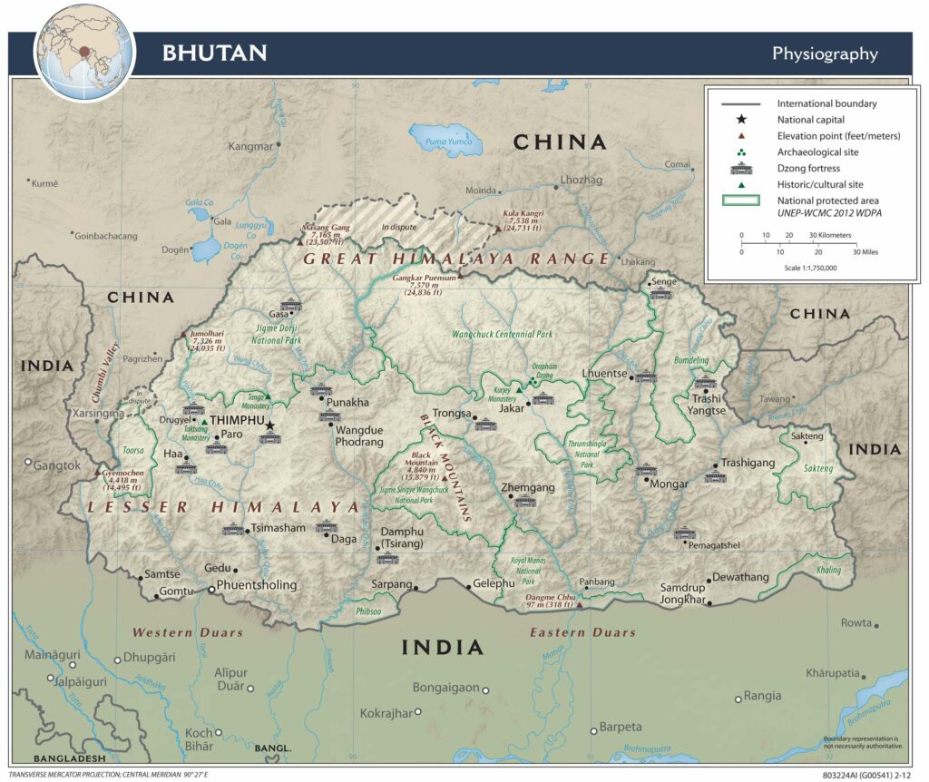 Bản đồ vật lý Bhutan