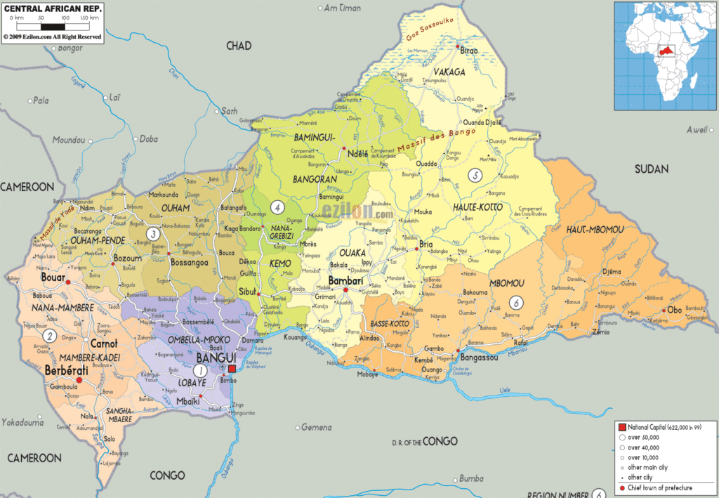 Bản đồ hành chính Cộng hòa Trung Phi