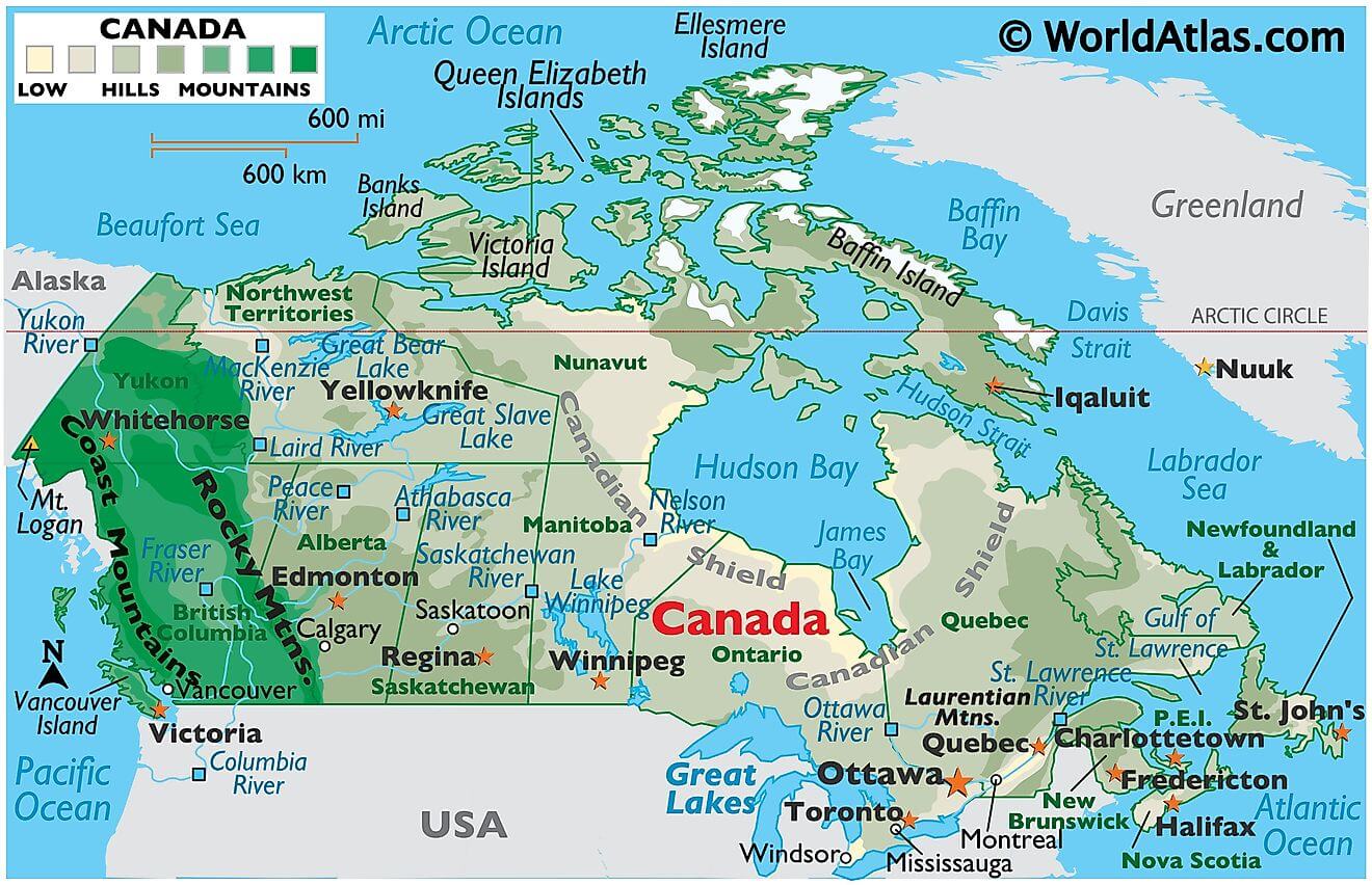 Bản đồ vật lý của Canada