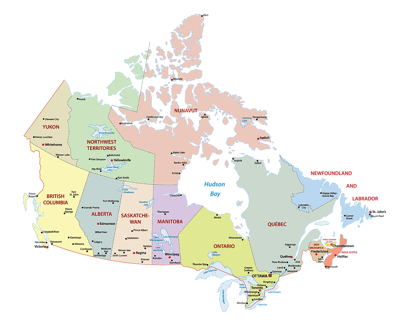 Bản đồ các tỉnh và vùng lãnh thổ của Canada
