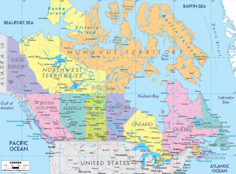 Bản đồ hành chính Canada khổ lớn