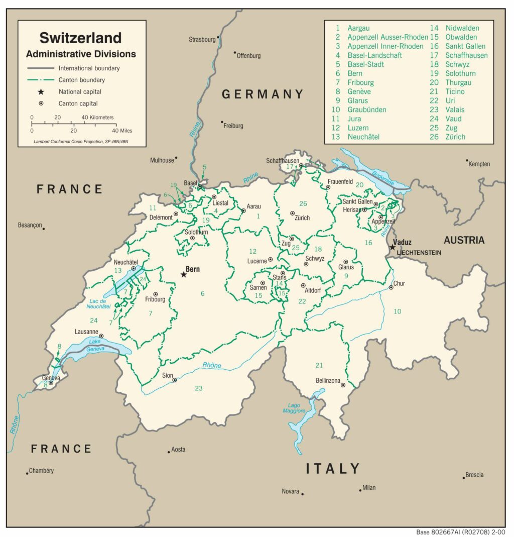 Switzerland administrative map.