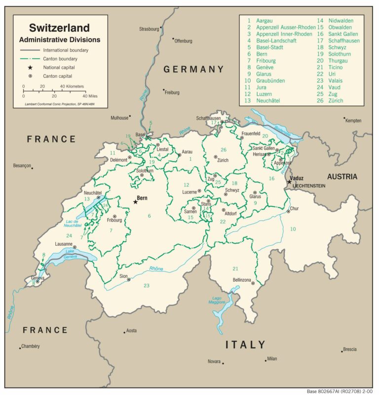 Bản đồ hành chính Thụy Sĩ khổ lớn