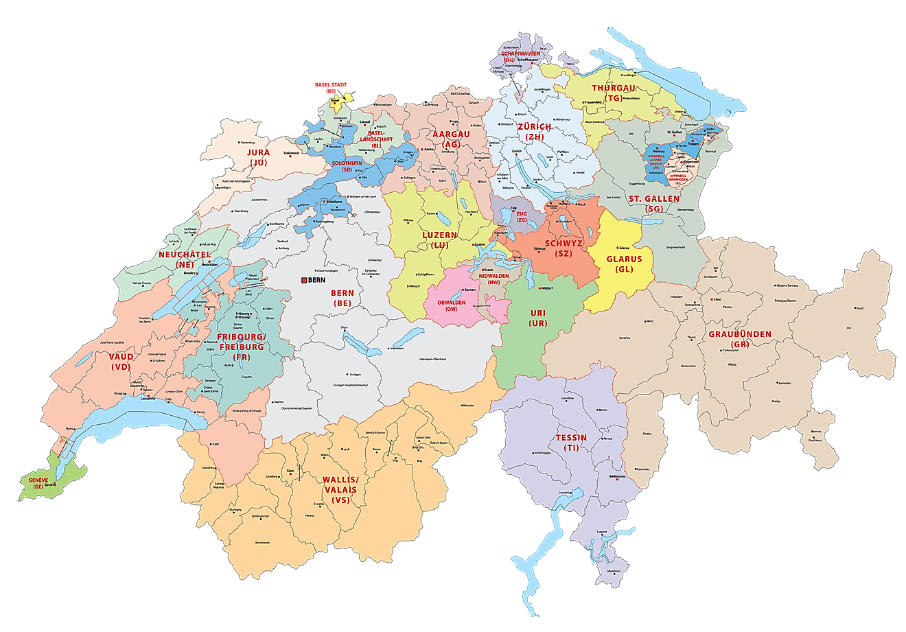 Bản đồ các bang của Thụy Sĩ