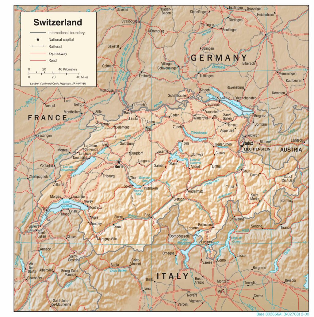 Switzerland physiography map.