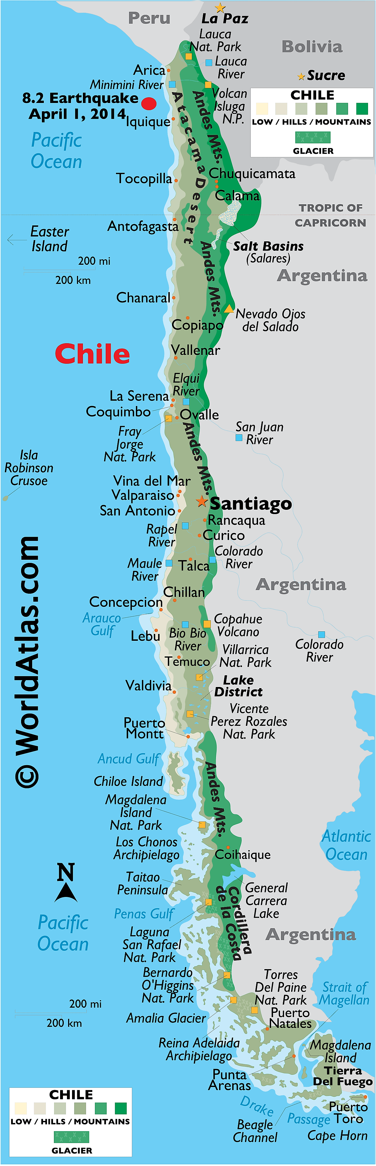 Bản đồ vật lý của Chile