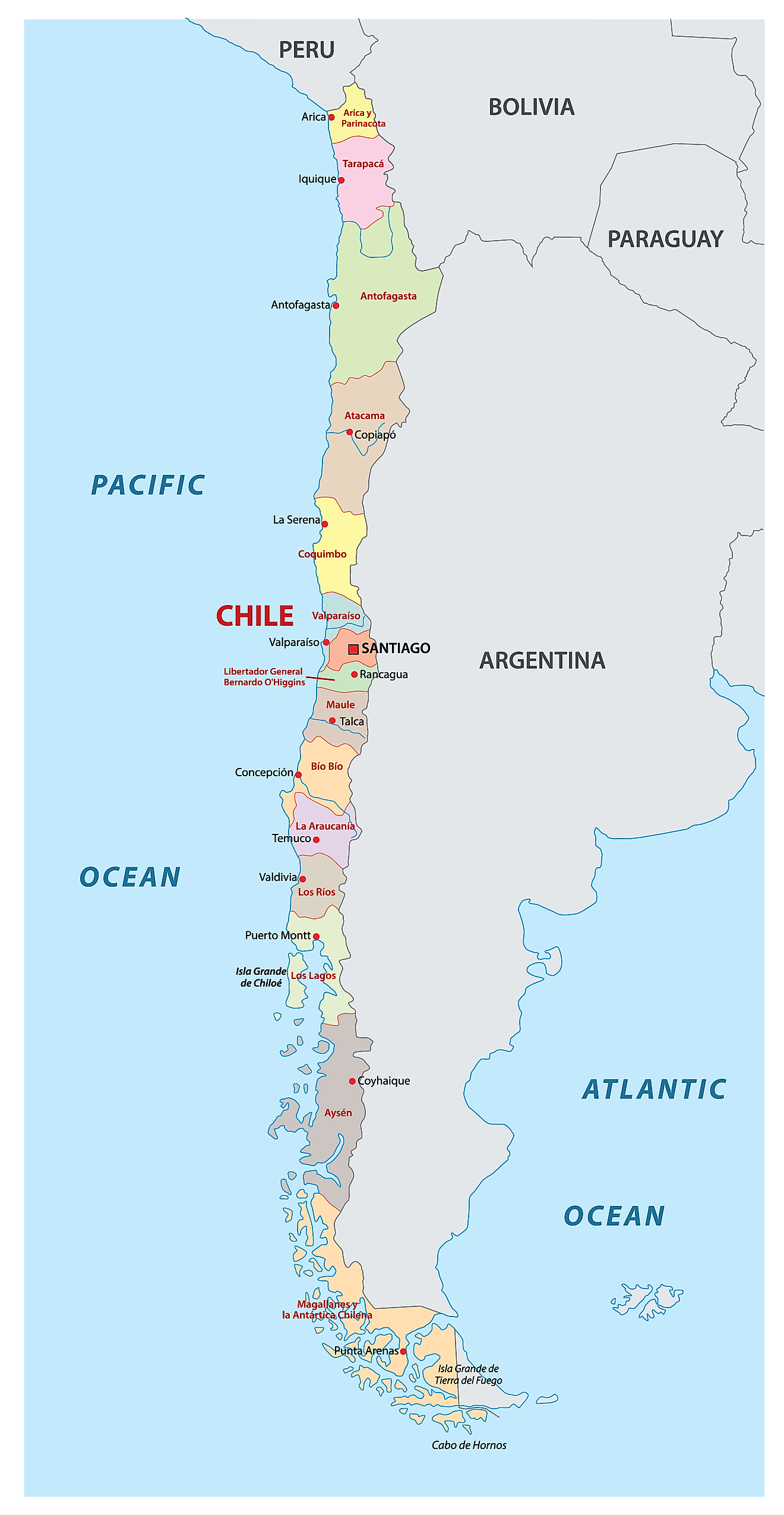 Bản đồ các khu vực của Chile