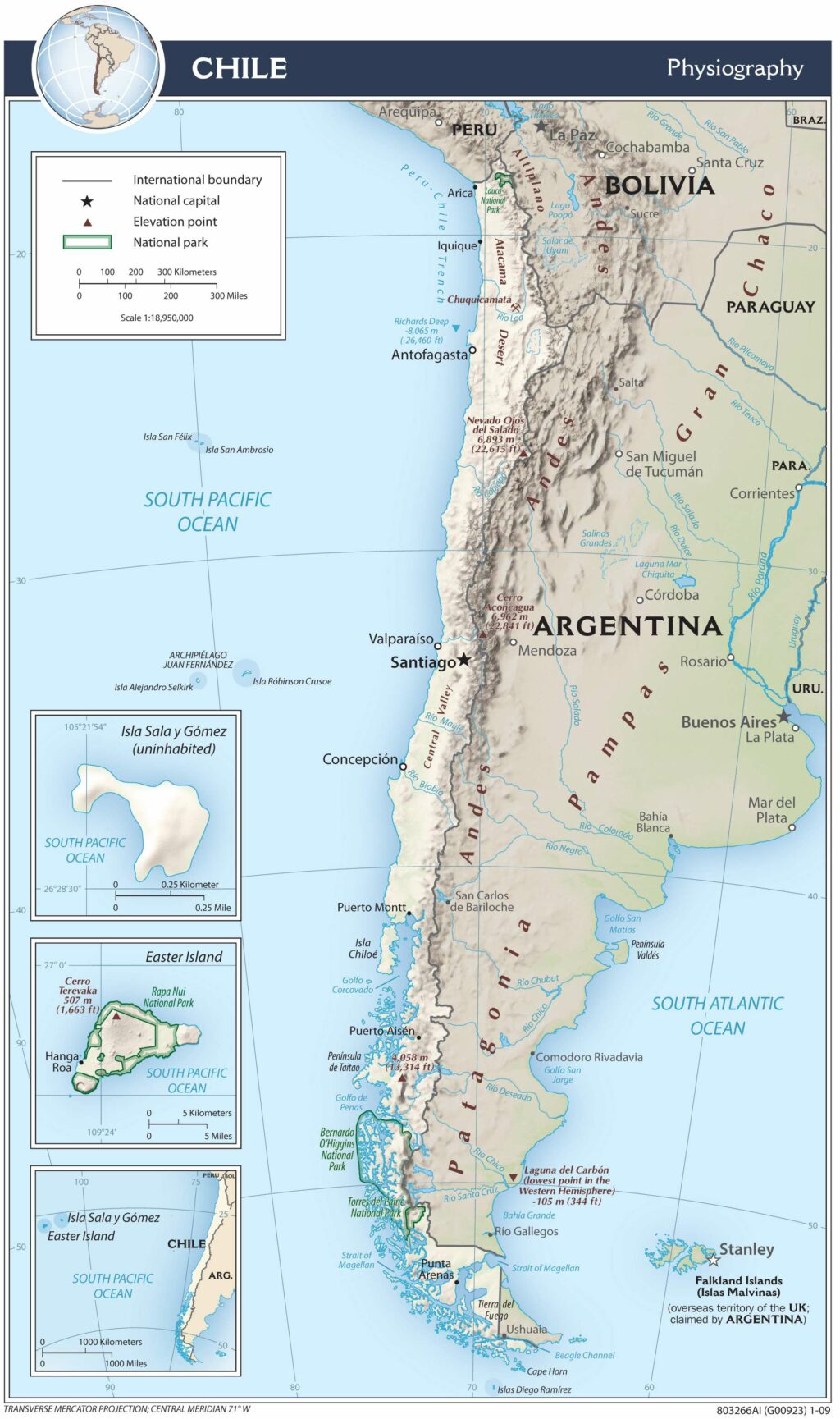 Chile physiography map.