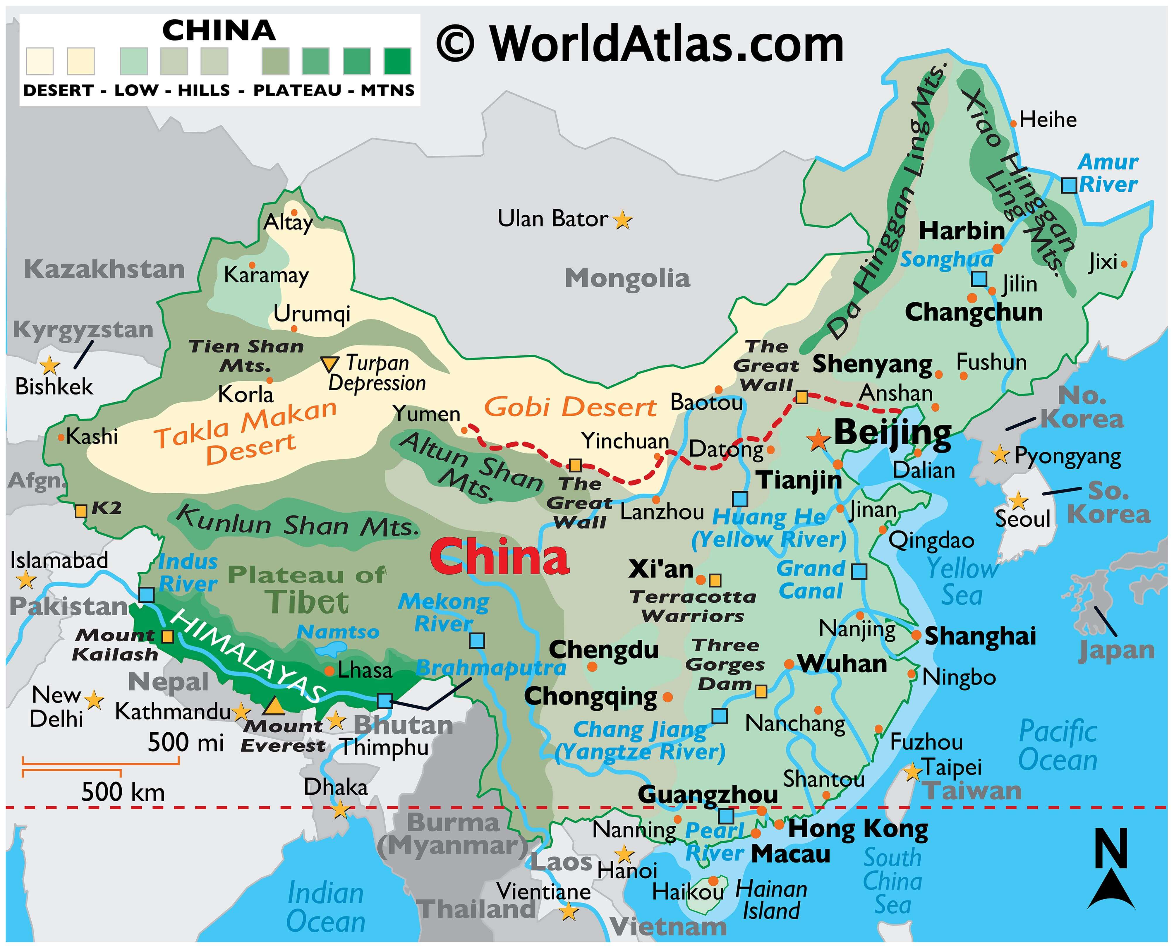 Map of china. Физико-географическая карта Китая. Карта Китая. Красивая карта Китая.