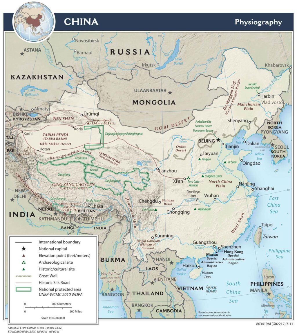 China physiography map.