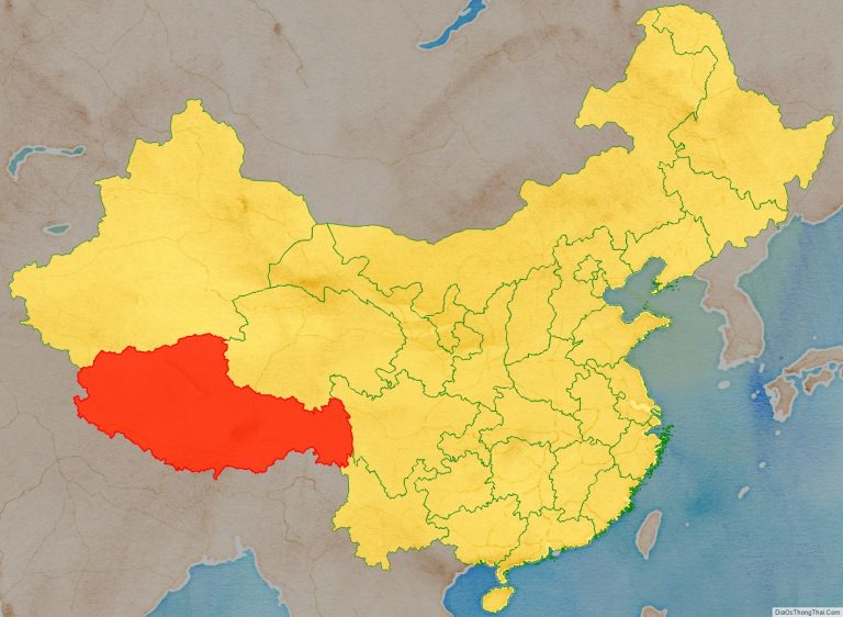 Vị trí địa lý khu tự trị Tây Tạng trên bản đồ Trung Quốc