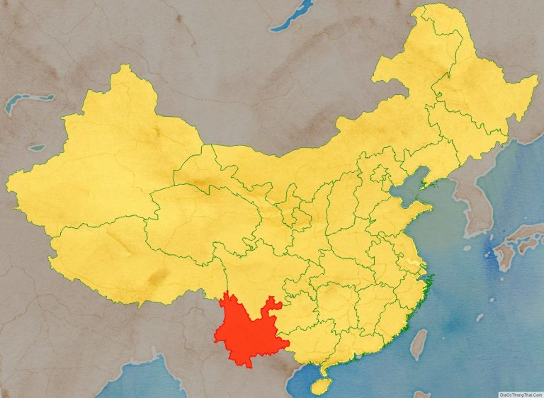 Vị trí địa lý tỉnh Vân Nam trên bản đồ Trung Quốc