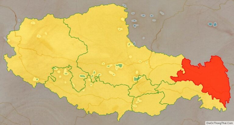 Vị trí địa lý Qamdo (Xương Đô) bên trong khu tự trị Tây Tạng