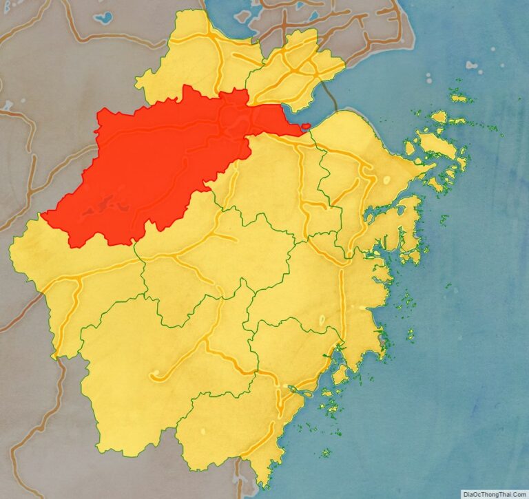 Vị trí địa lý Hàng Châu bên trong tỉnh Chiết Giang
