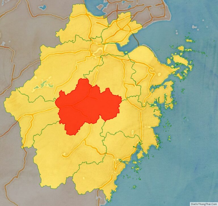 Vị trí địa lý Kim Hoa bên trong tỉnh Chiết Giang
