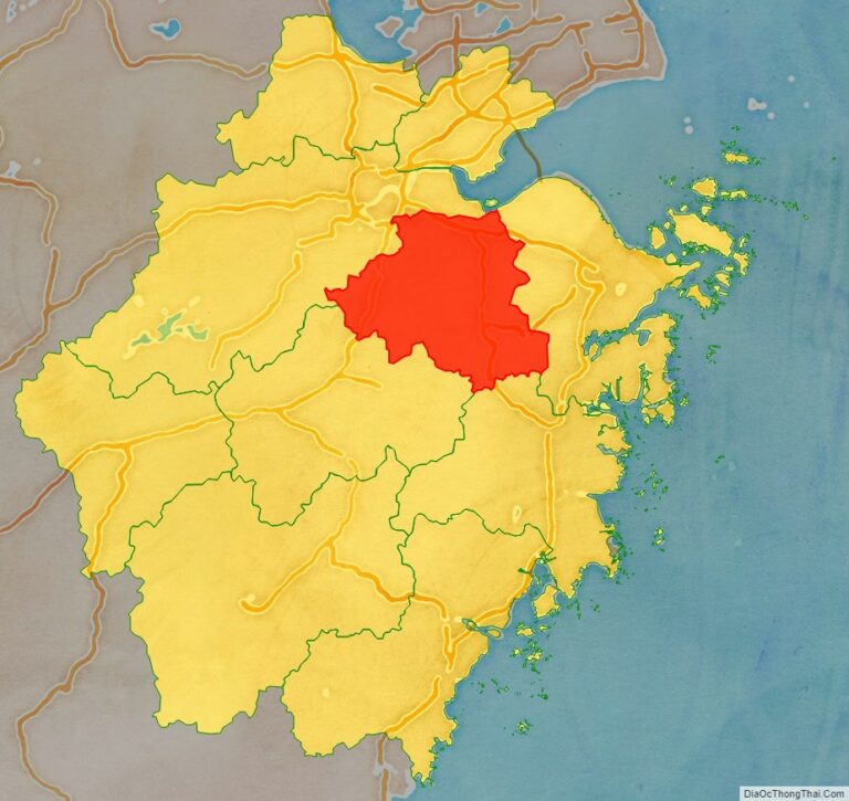 Vị trí địa lý Thiệu Hưng bên trong tỉnh Chiết Giang