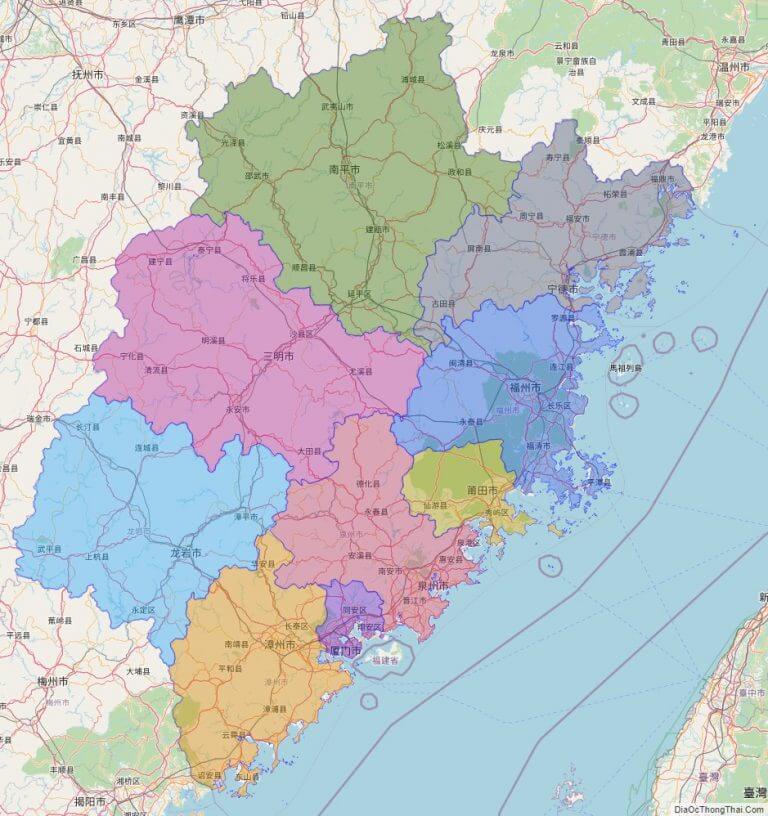 Bản đồ hành chính tỉnh Phúc Kiến