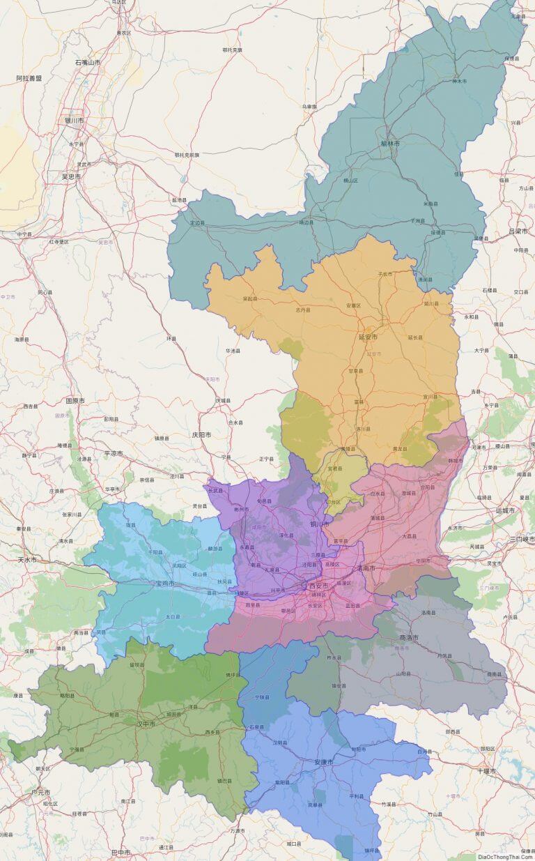 Bản đồ hành chính tỉnh Thiểm Tây