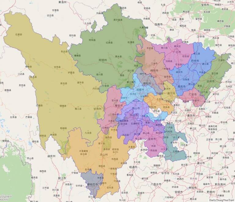 Bản đồ hành chính tỉnh Tứ Xuyên