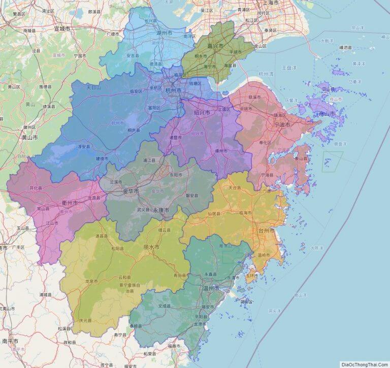 Bản đồ hành chính tỉnh Chiết Giang