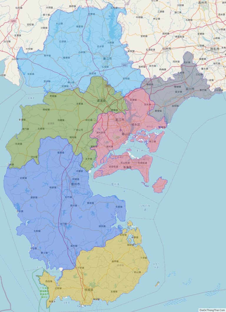 Bản đồ hành chính Trạm Giang, tỉnh Quảng Đông