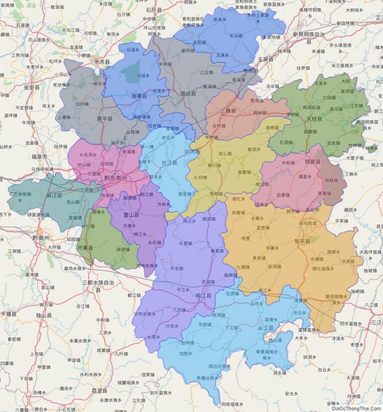 Bản đồ hành chính Kiềm Đông Nam, tỉnh Quý Châu